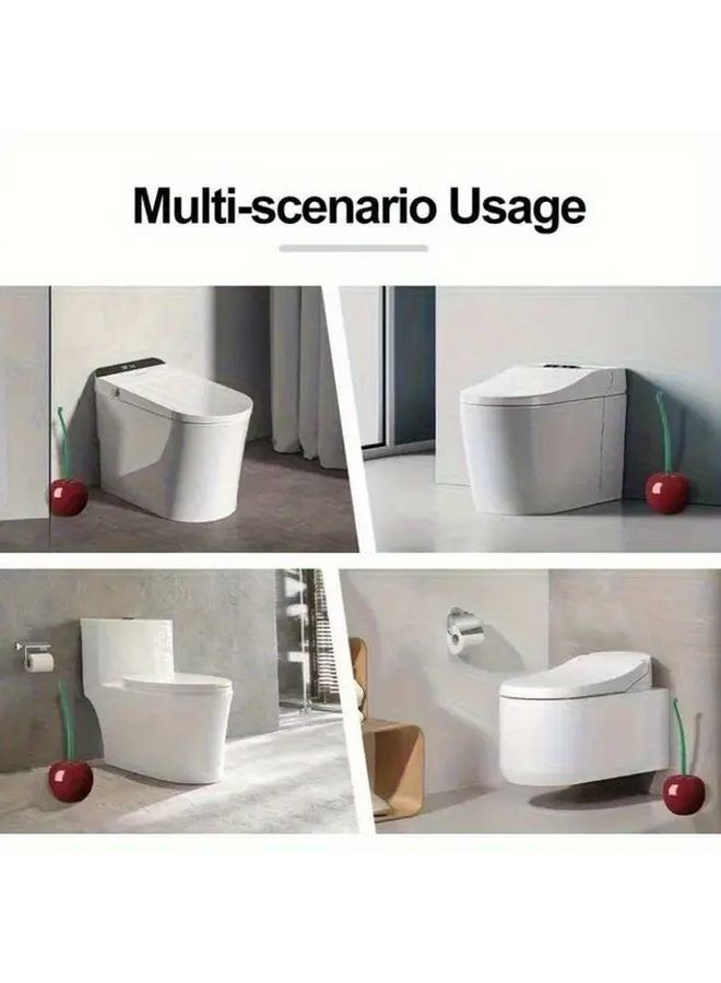 فرشاة مرحاض من تصميم الكرز الأحمر مع حامل مخفي، إكسسوار حمام مدمج سهل التنظيف - Image 2